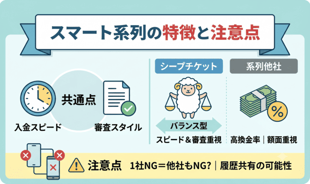 シープチケットの先払い買取で見える系列とスマート系の特徴