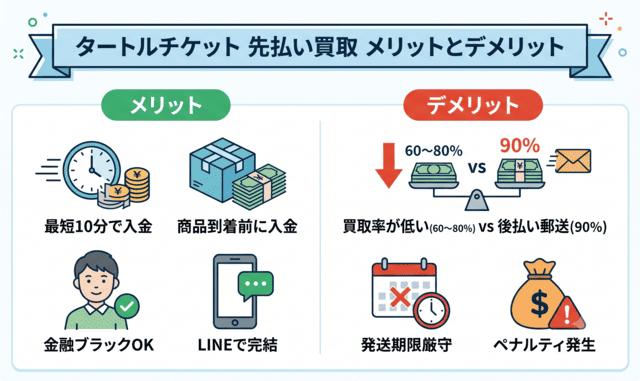 タートルチケットの先払い買取で利用するメリットとデメリット
