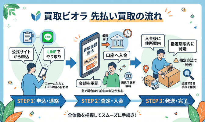 買取ビオラの先払い買取の申込から入金までの流れ