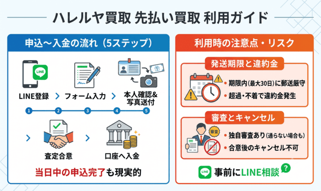 ハレルヤ買取の先払い買取利用時の注意点と流れ