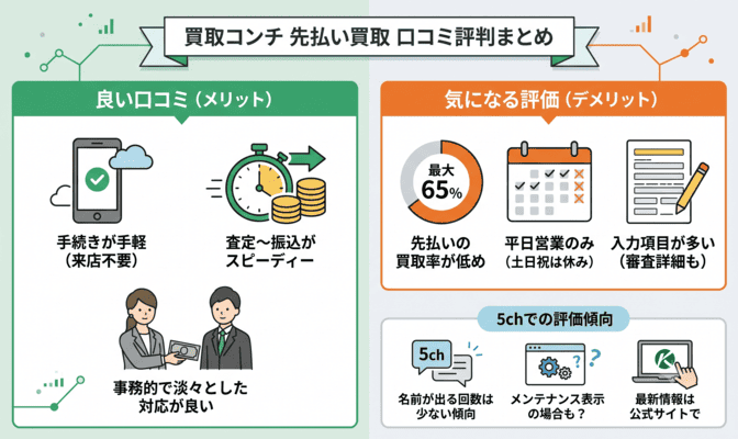 買取コンチの先払い買取に関する5ch口コミ評判