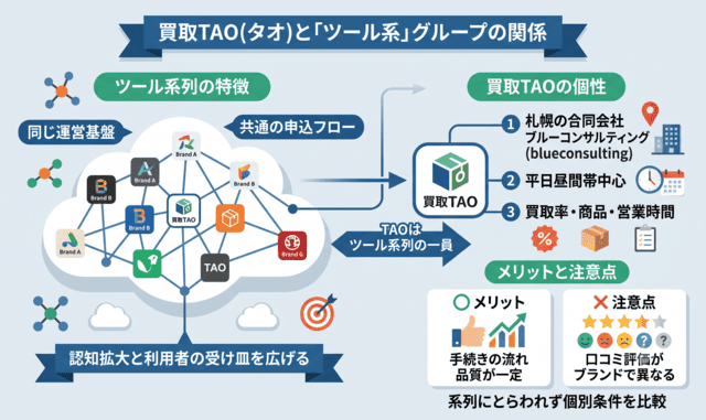 買取TAO(タオ)の先払い買取と系列会社ツール系の関係