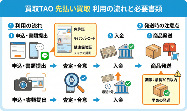 買取TAO(タオ)の先払い買取を利用する流れと必要書類
