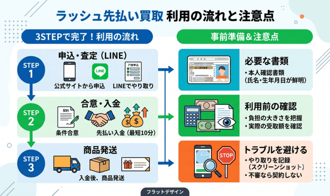 ラッシュの先払い買取を利用する流れと注意点